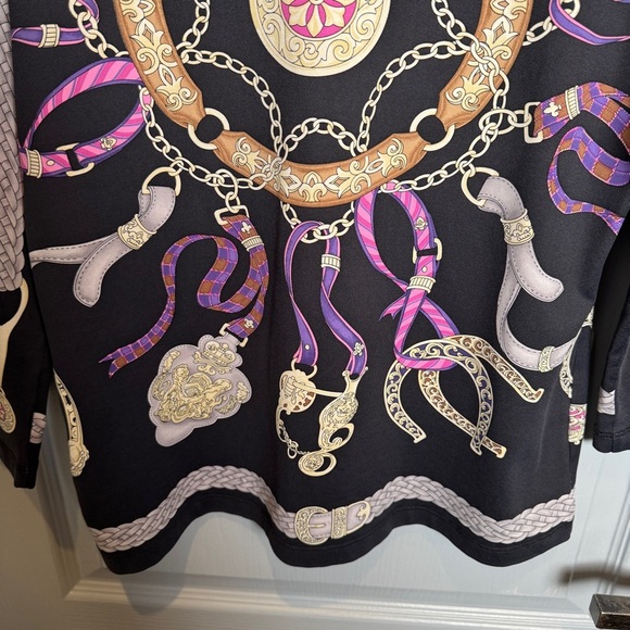 J. Mclaughlin Catalina Cloth Top Sz M Knit Signature Equestrian Print Classic - Picture 10 of 15